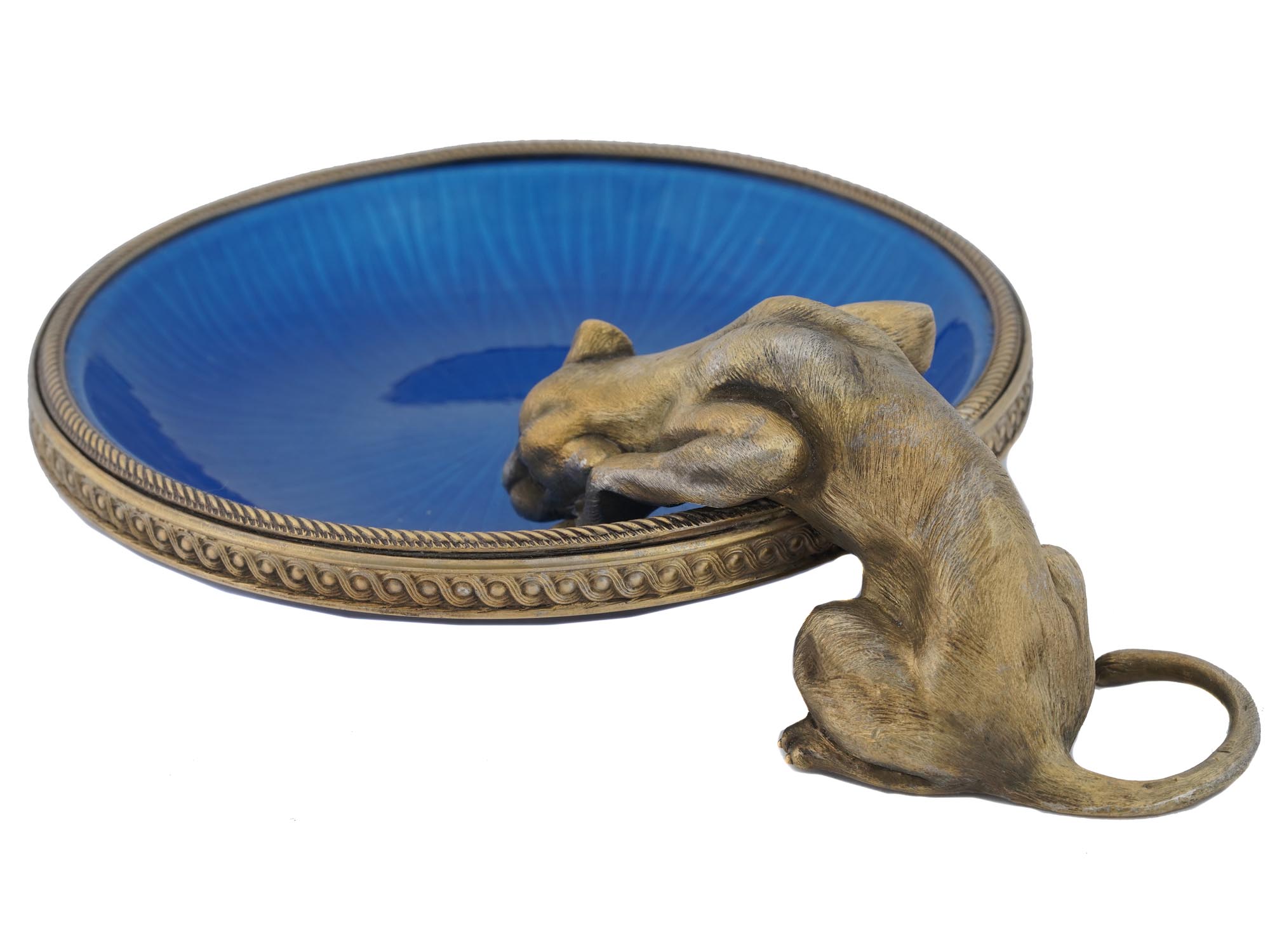 RUSSIAN GILT SILVER BLUE ENAMEL PANTHER ASHTRAY PIC-5